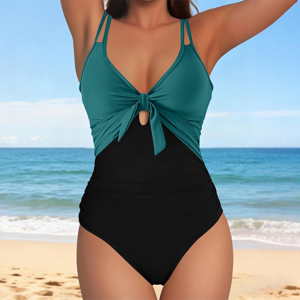 Women's Color-blocked Backless One-piece Swimsuit