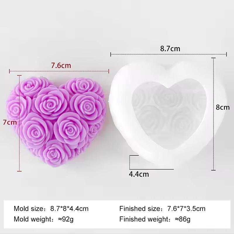 Diy Love Rose Flowers Valentine'S Day Candle Mold Aroma Gypsum Resin Silicone Mould Handmade Soap Candle Making Supplies