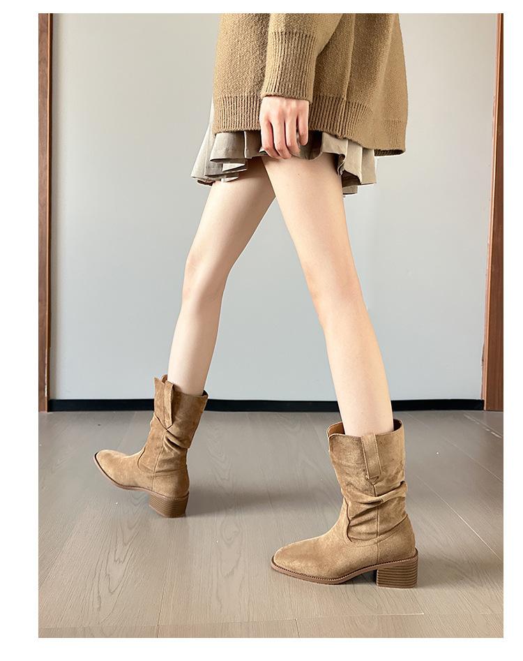 

Ботинки с мехом женские 2025 новые коричневые Maillard ковбойские сапоги в западном стиле женские сапоги высокие сапоги рыцаря 40