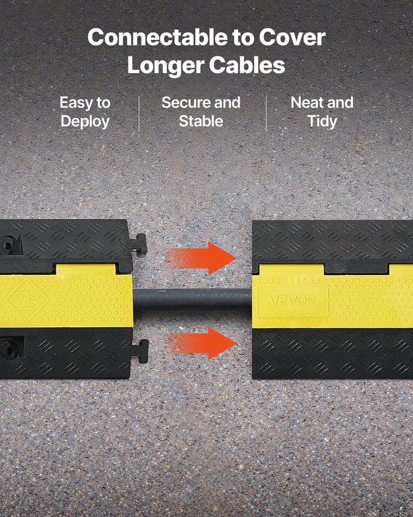 Cable Protector Ramp, 9,979 Kg/axle Capacity, 1 Channel Heavy Duty Rubber Cord Hose Wire Cover, 70 X 50 Mm Channel, Traffic Speed Bump with Flip-Open