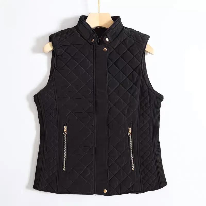 Gilet imbottito caldo da donna autunno/inverno, slim, con colletto alto, senza maniche, con cerniera, corto, casual, top