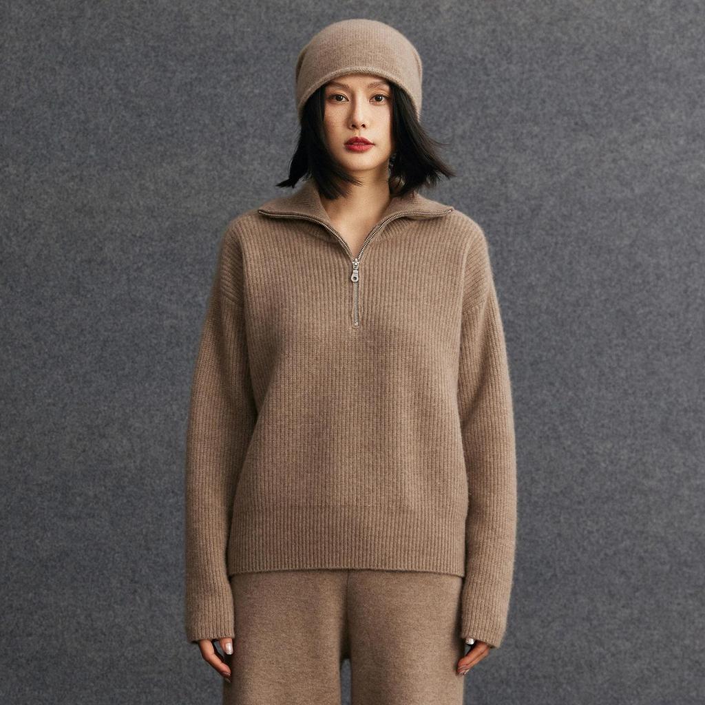 Women's Cashmere Floral Half-Zip Pullover - Autumn/Winter Lazy Style Knitwear