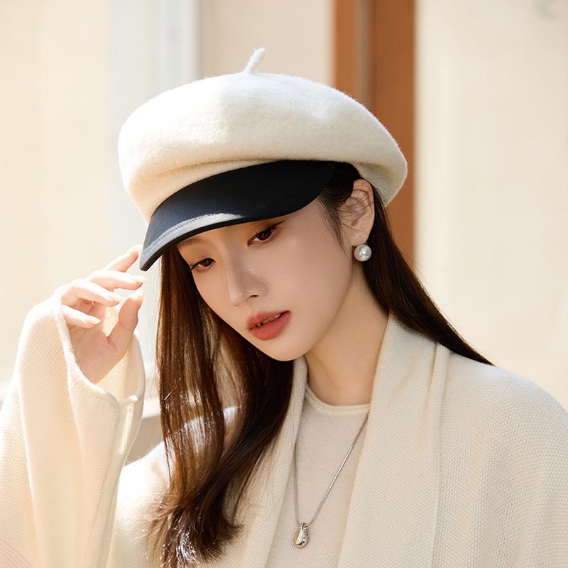 Ladies Autumn and Winter Woolen Beret New Warm British Octagonal Hat