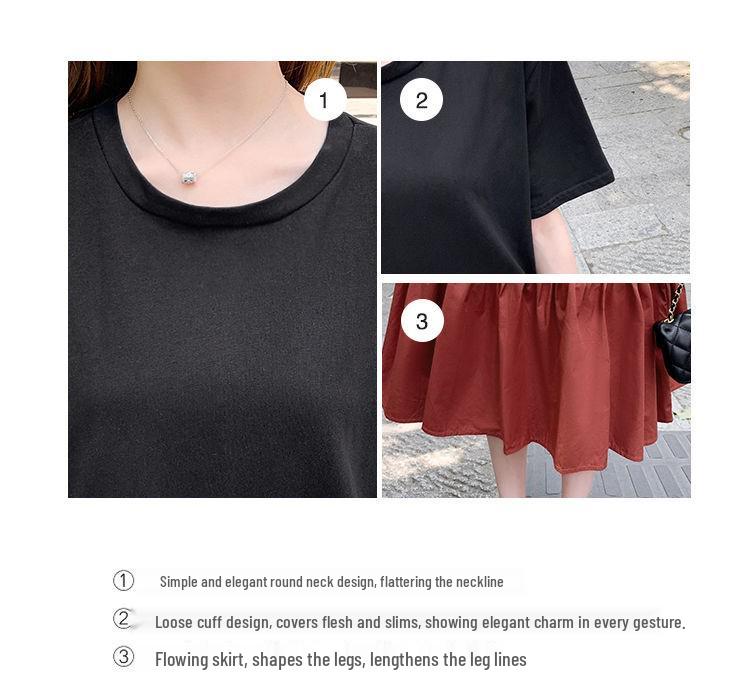 Summer Color Block Short Sleeve Maternity Dress Set - Over-the-Knee Design