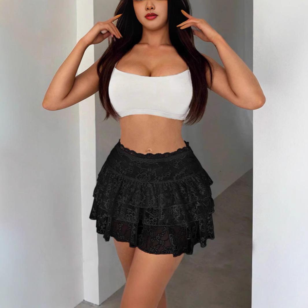 

Европейская и американская летняя кружевная женская короткая юбка - сексуальная модная одежда для горячих девушек L чёрный