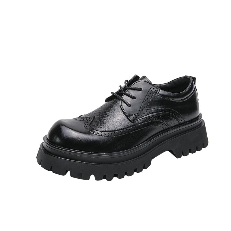 

Fashion Thick soled casual men s leather shoes Classic Black Brown style Leisure Business Office Height increasing groomsmen shoes 45 чёрный