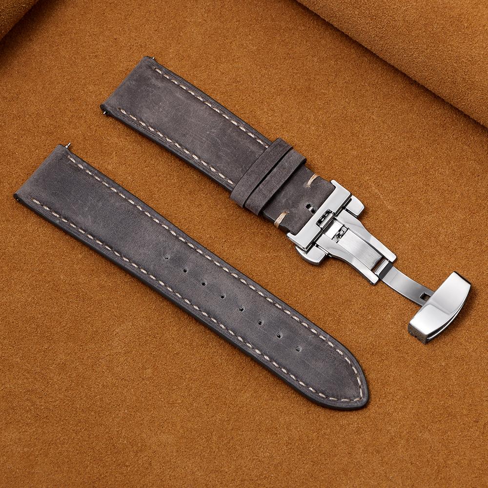 16/18/20/22/24mm Stitching Cowhide Strap for Omega for Wrist Bracelet for Seiko Vintage Leather Watch Band Butterfly Buckle Belt