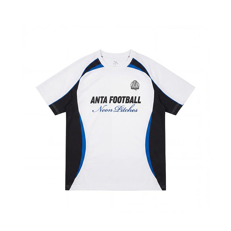 Anta Football Series Trendy Color Block Short Sleeve Woven Couple Sports Casual T-Shirt Unisex Tops White Black Blue 172622102-1 XL