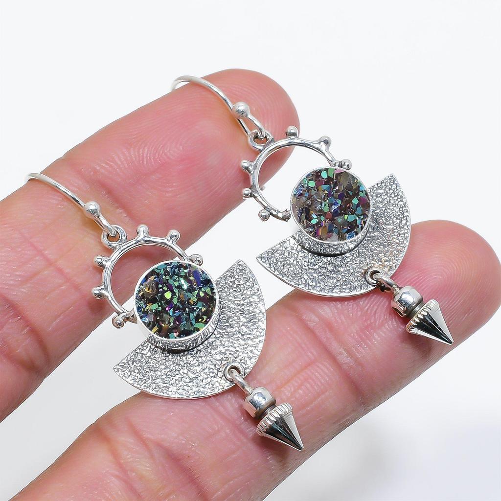Titanium Agate Gemstone Earring Handmade Indian Jewelry 925 Sterling Silver