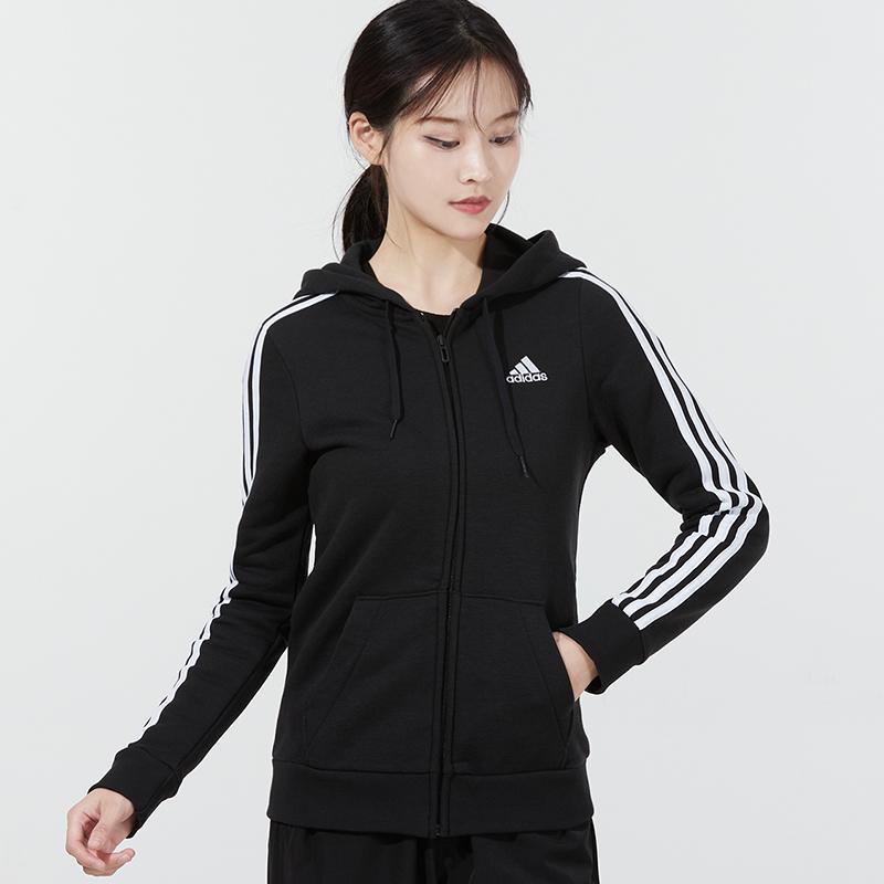 Adidas Sportovní souprava Ležérní bunda s kapucí Pletené zúžené kalhoty Dámské aktivní oblečení Černá GM5567+GM5551