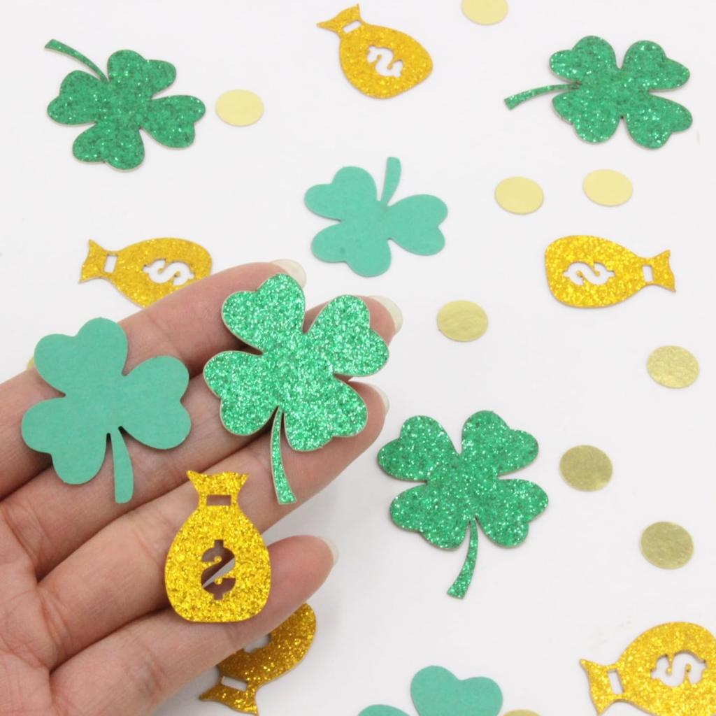 St Patricks Day Confetti for Table, Green 4 Leaf Clover and Shamrock Confetti for St Patricks Day Party Decorations, 380PCS