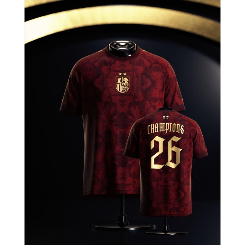 2026 Unisex 2-Sterne Spanien Trikot "CHAMPIONS 26" Kurzarm Oberteil