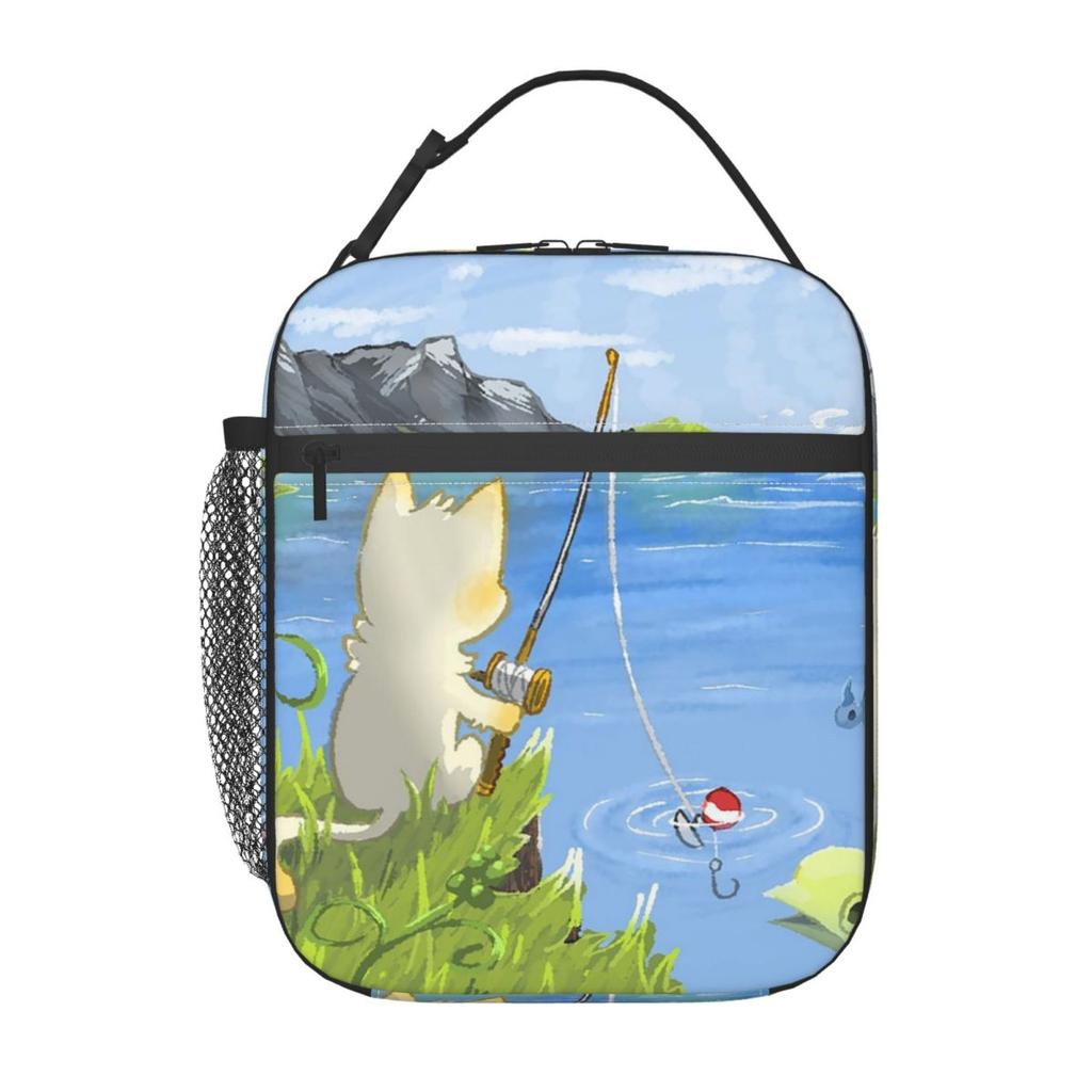 Cartoon Small Cat Fishing Insulated Lunch Bag for Kids School Cooler Thermal Food Box Tote Portable Lunch Boxes Container