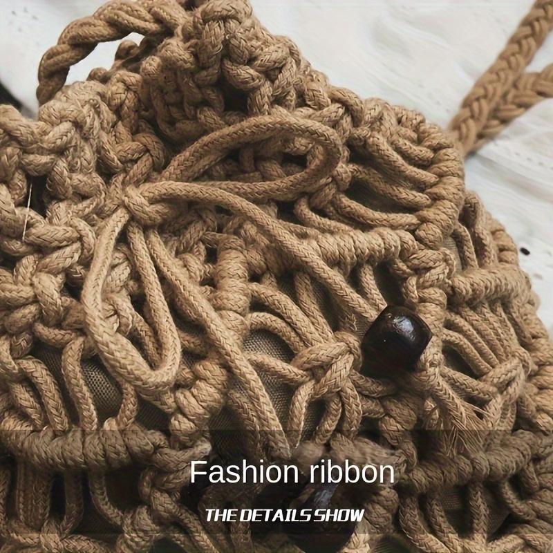 Women's Bucket Drawstring Handbag Straw Shoulder Bag Straw Weave Crossbody Handbag Beach Bag
