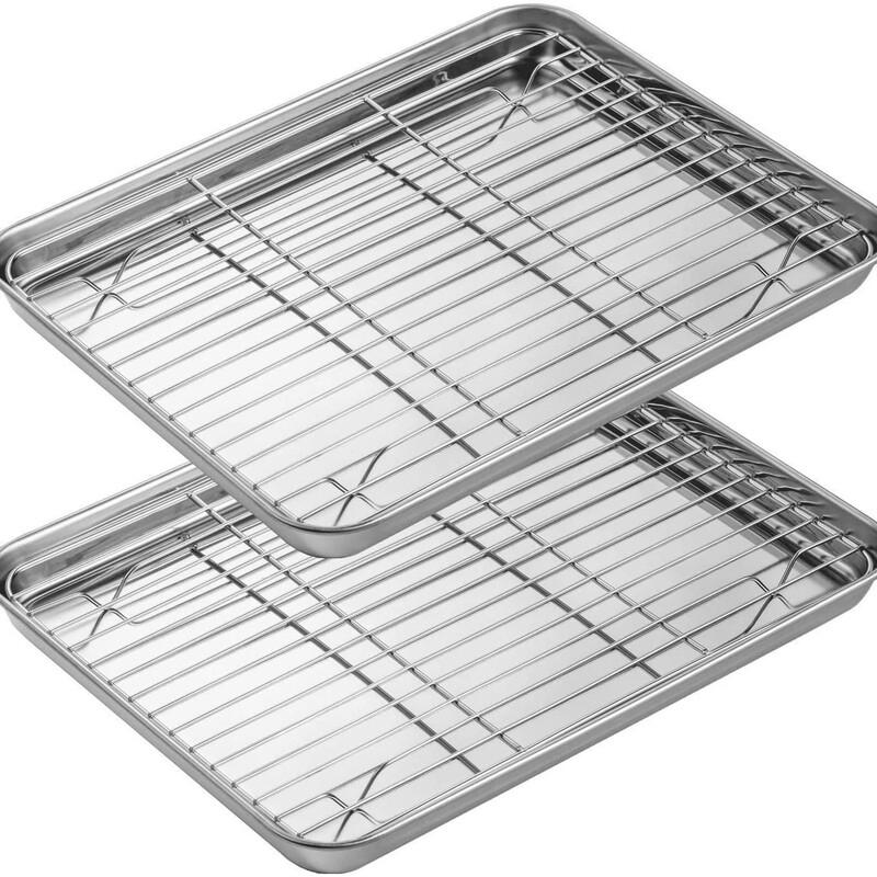 ZISIZ Stainless Steel Baking Pan & Cooling Rack Set