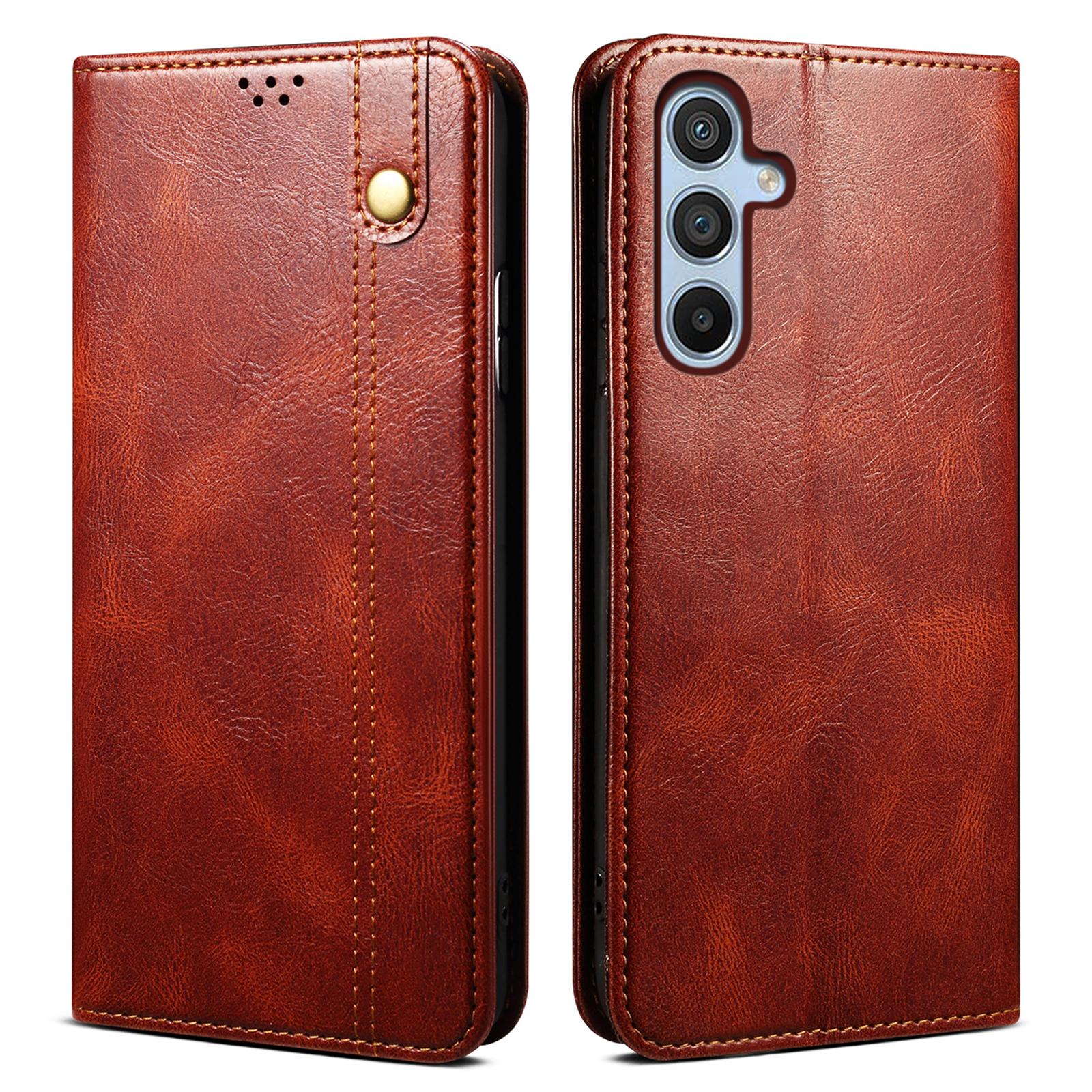 

For Samsung Galaxy S25 FE Case Crazy Horse Texture Waxy Leather Wallet Stand Phone Cover Brown