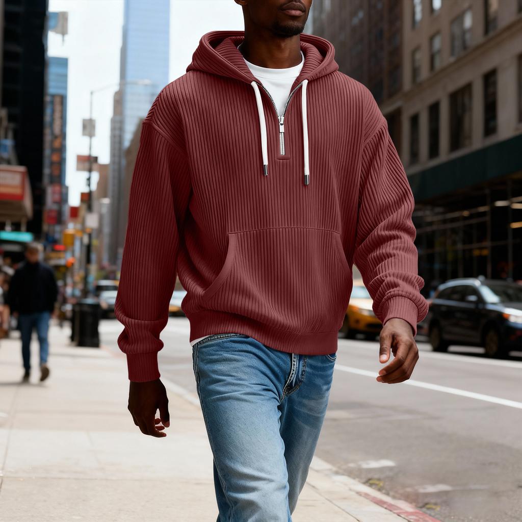 Men's Casual Solid Color Zipper Long Sleeve Hooded Sweatshirt, Everyday Zipper Casual Long Sleeve T-Shirt