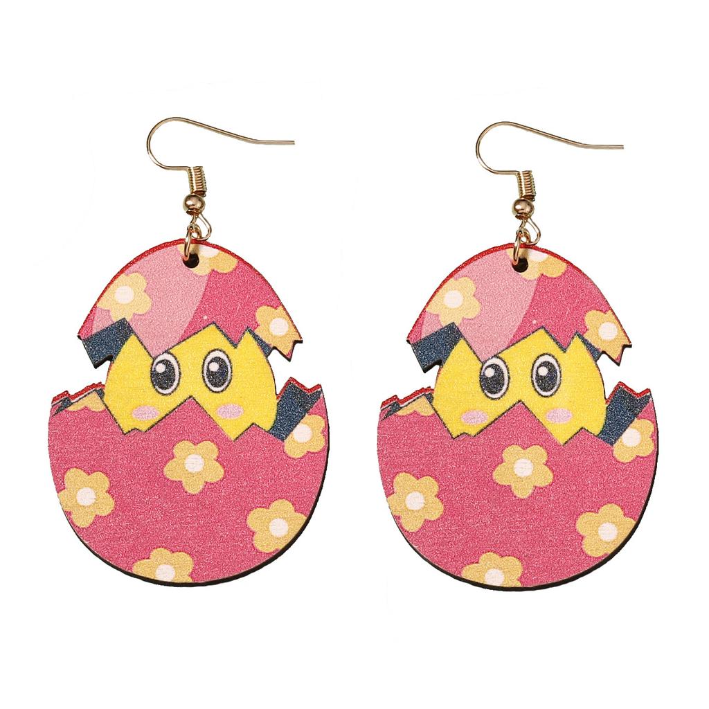New style, fashionable and individual wooden cartoon-painted geometric oval dinosaur egg earrings and simple earrings