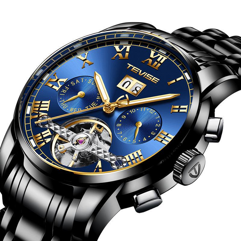 TEVISE Men's Classic Tourbillon Calendar Mechanical Watch