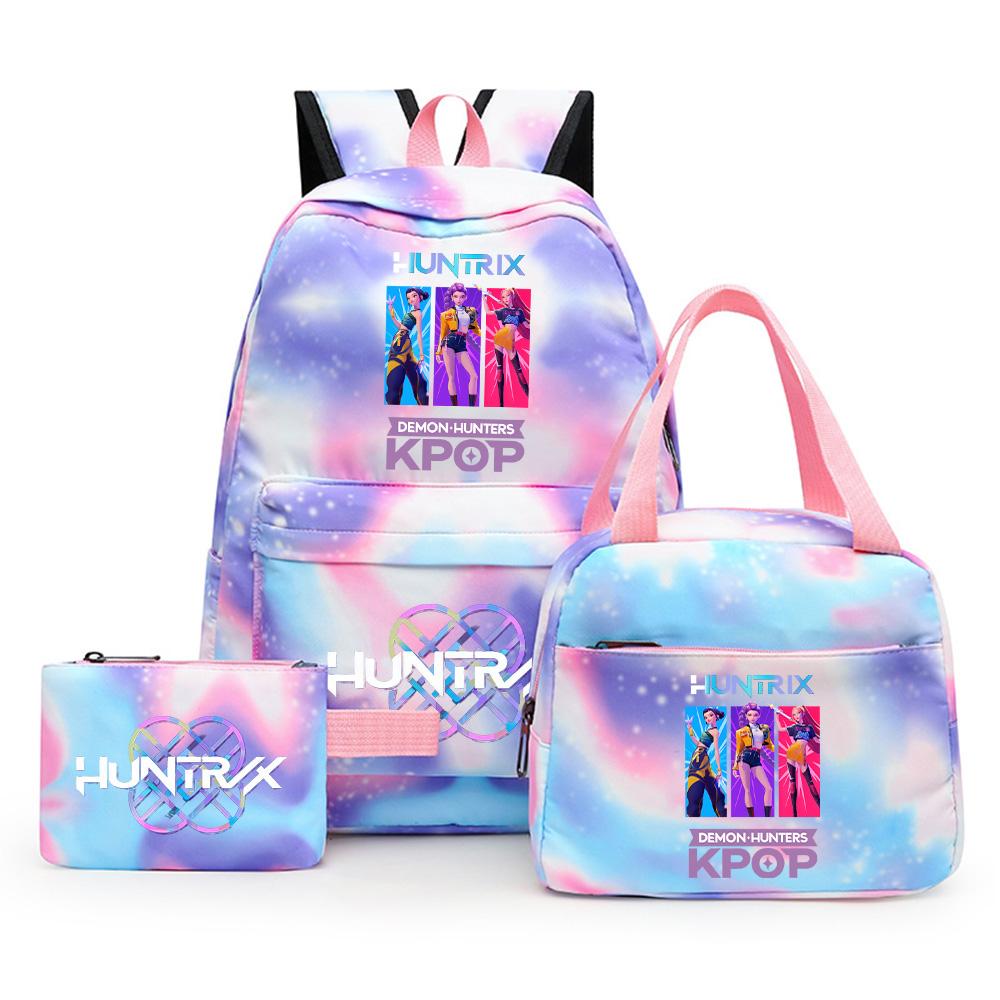 3Pcs/set Cute Cartoon Kpop Printed Backpack with Pengcil Case Lunch Bag for Teenager Girl Boy Bookbag Large Capacity Travel Bag Kid Gift Rucksak