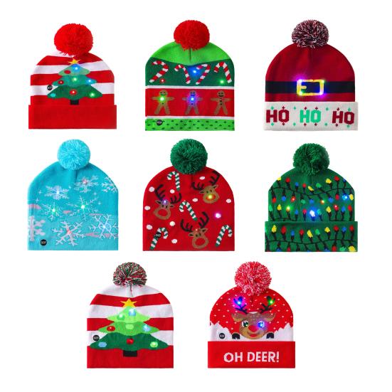 Knitting Hat With Led Lights Santa Claus Deer Christmas Tree