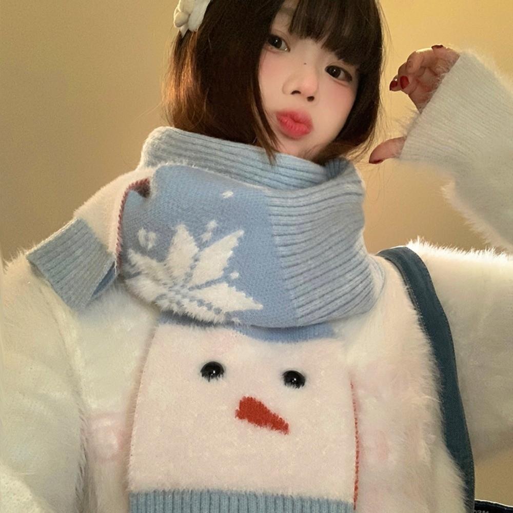 Korean Style Cashmere Blend Scarf Lightweight Knitted Shawl Snowman Pattern Scarf Women/Men