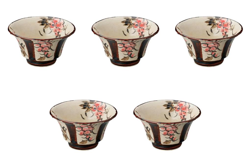 Set of 5 Mahoroba Small Bowls x Small Bowls Setomonohonpo Ame-han [12 6.7cm]