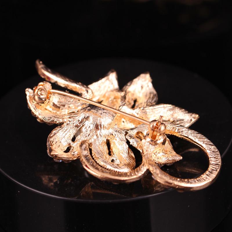 Eco-friendly Twin Petal Silver Brooch with Pearl & Rhinestones for Women