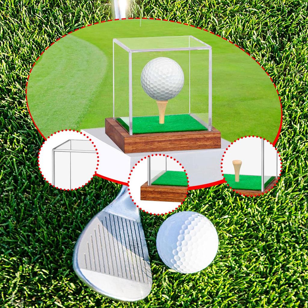 Clear Golf Ball Protection Storage Case Acrylic Wood Base Dustproof Showcase For Sports Collectibles