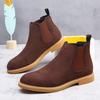 Fashion Suede Leather Men Ankle Boots Casual Slip On Formal Oxford Boots Vintage High Top Shoes Fashion Man Chelsea Botas Business Shoes