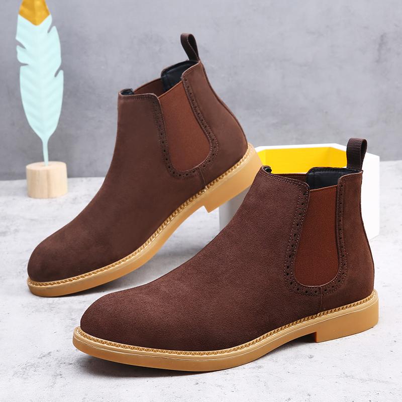 Fashion Suede Leather Men Ankle Boots Casual Slip On Formal Oxford Boots Vintage High Top Shoes Fashion Man Chelsea Botas Business Shoes