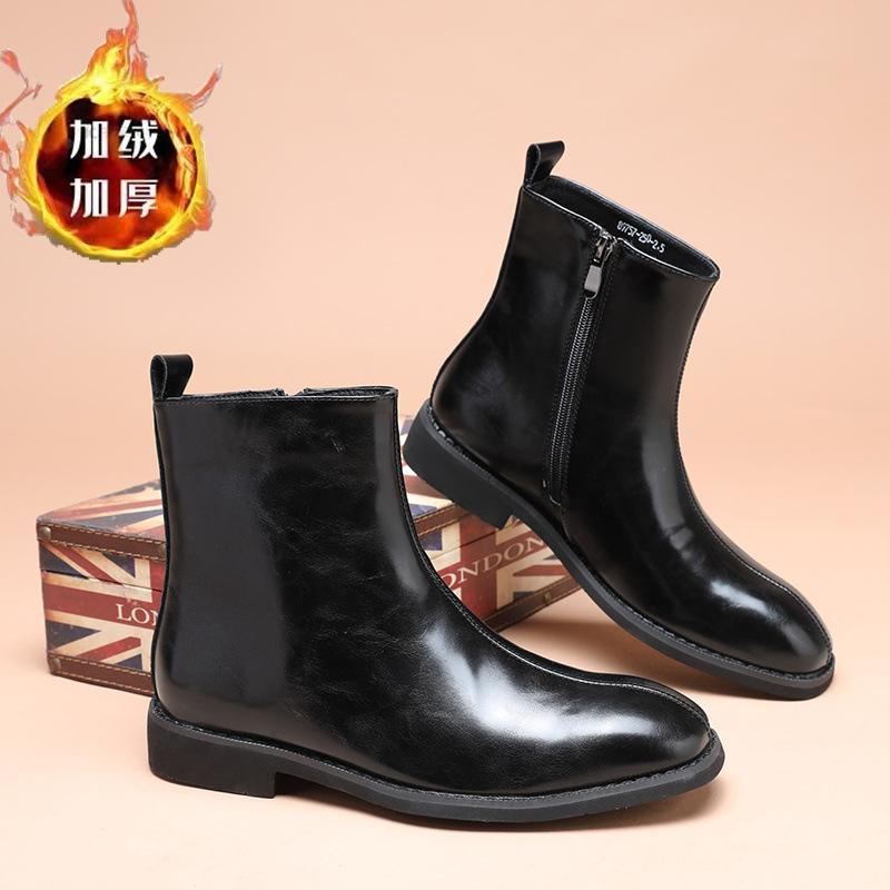 

Martin boots men s winter velvet zipper British style leather shoes men s high-end high-top black Chelsea boots men s 44