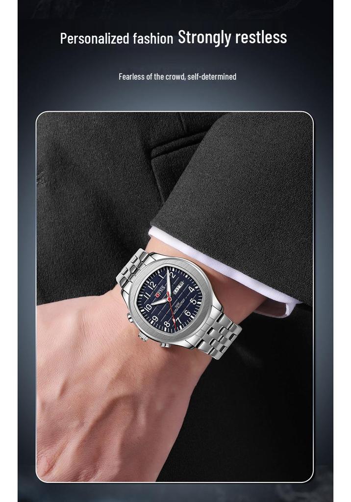 OFNS Men's Dual Calendar Quartz Watch - Business Waterproof Steel Strap Wristwatch.