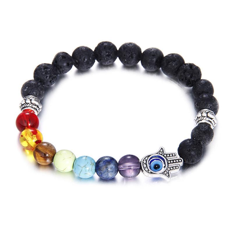 Colorful Lava Stone Beaded Bracelet with Palm and Peach Heart Pendants for Men and Women