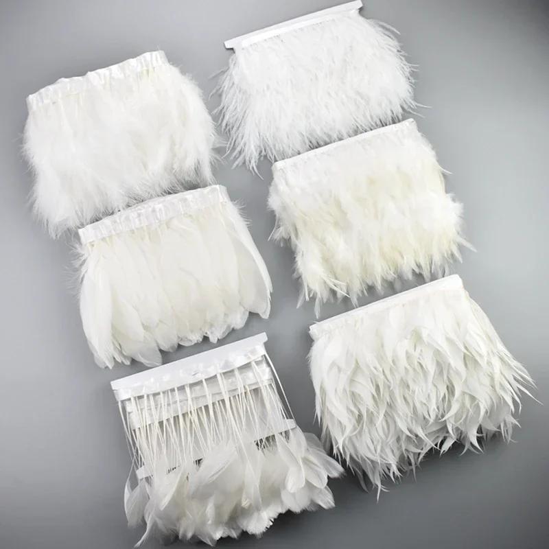 1Meters Black White Feathers for Needlework Ribbon Tape Fringe Feather Trim Pheasant Turkey Ostrich Goose Marabou Sewing Clothes