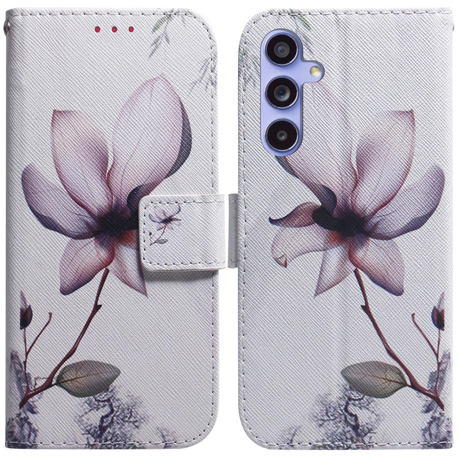 

For Samsung Galaxy A55 5G Leather Case Wallet Phone Cover Pattern Printing Pink Flower