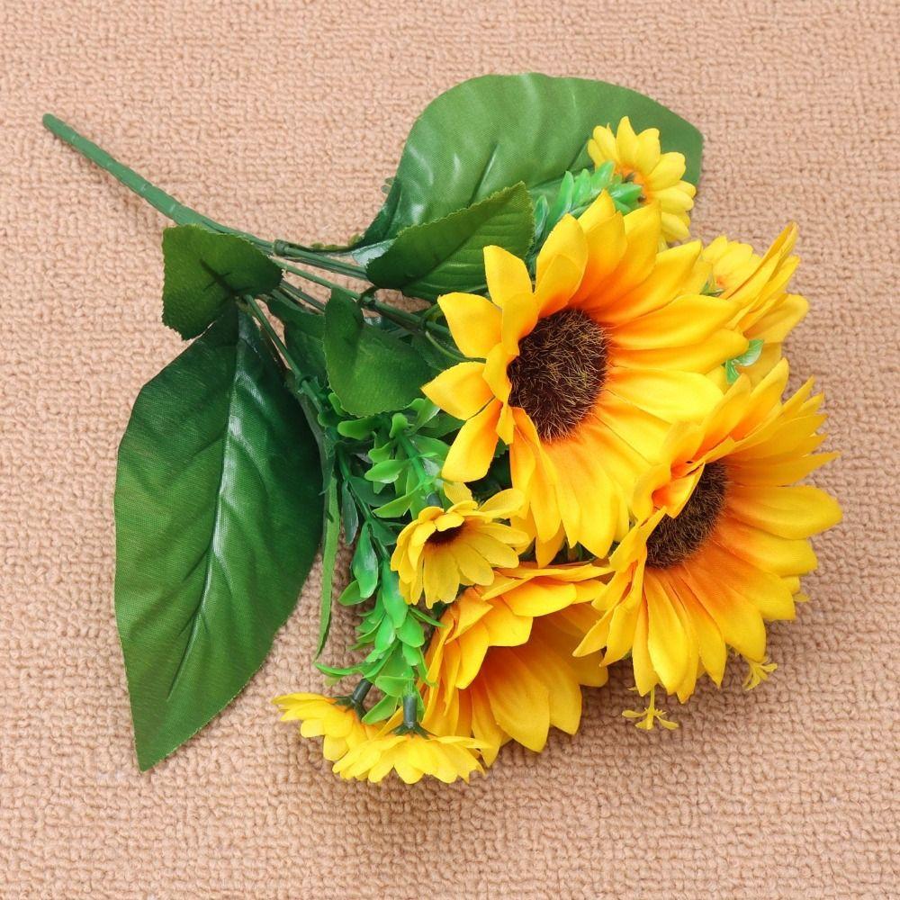 Yellow Yellow Sunflower 13 Heads Silk Artificial Sunflower Office Wedding Flower  Home Decoration