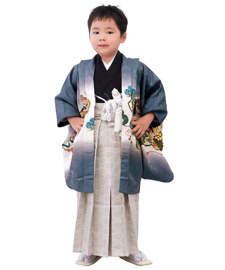 Kimono Full Set and Eba A Hawk Drum Gray Narihira [KYOETSU] 5-Year-Old Boy's Shichi-Go-San Set, (Haori Hakama), 753, ((06) - + Diamond)