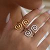 Vintage Metal Irregular Smooth Spiral Ring Set Women'S 18K Gold Plated For Everyday Wear, Vacation Travel
