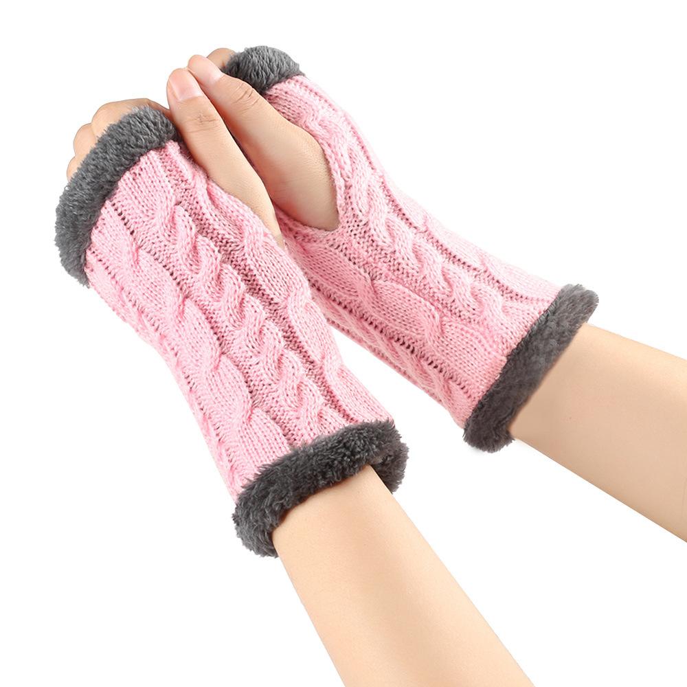 Double Side Plush Winter Warm Gloves - Exposed Finger Design