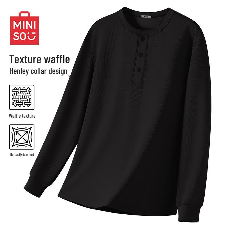 MINISO Men s Waffle Henley Long-Sleeve T-Shirt M