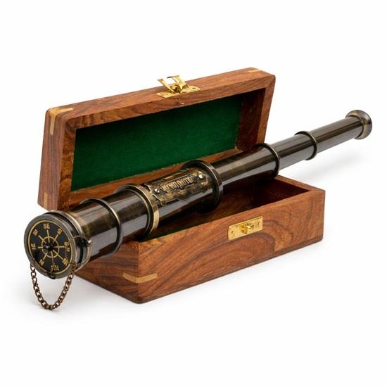 Handmade Brass Telescope Spyglass Steampunk Pirate Scope with Wooden Box