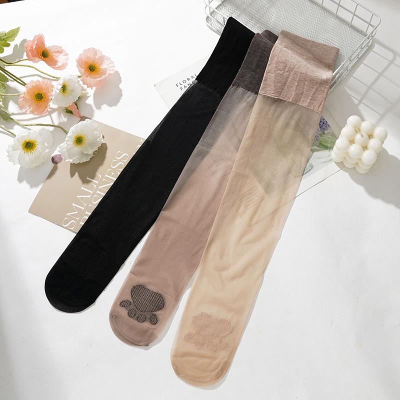 Women's Knee High Stockings for Air Conditioned Rooms Thin Seamless Over The Knee Long Stockings Cat Paw Pattern Anti Slip Anti Snagging Stockings