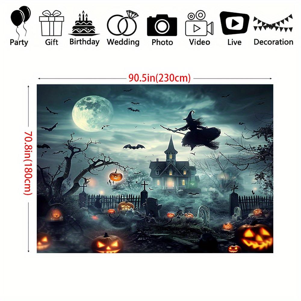 Ghost Halloween Castle, Witch, Bat, Graveyard Background - Party Decoration, Photography Props