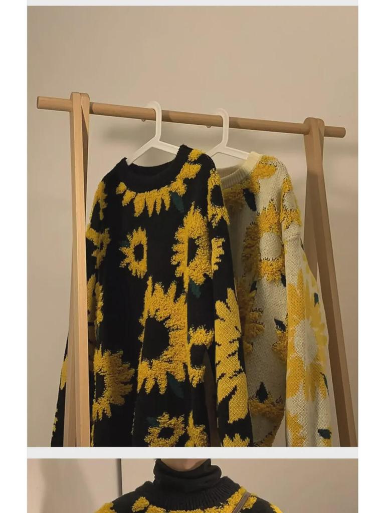Men's Retro Japanese Chrysanthemum Jacquard Sweater - Cozy Autumn Round Neck Pullover