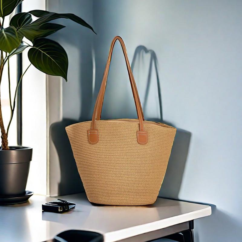 Women's Large Straw Beach Tote - Summer Handbag, Seaside Shoulder Bag, Vegetable Basket Style