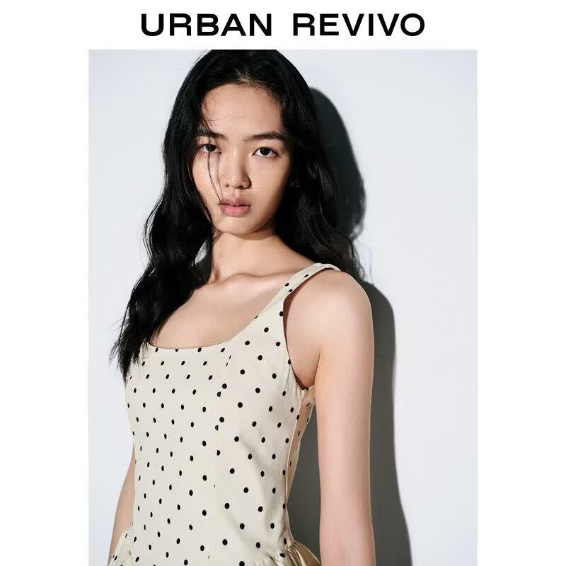 UR2026 Women's Polka Dot U-Neck Sleeveless Mini Dress