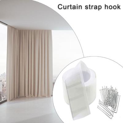 Curtain Accessories 6 Meter White Curtain Tape Curtain Heading Pleat Tape with 15Pcs 4 Prongs Curtain Hooks Clips Set