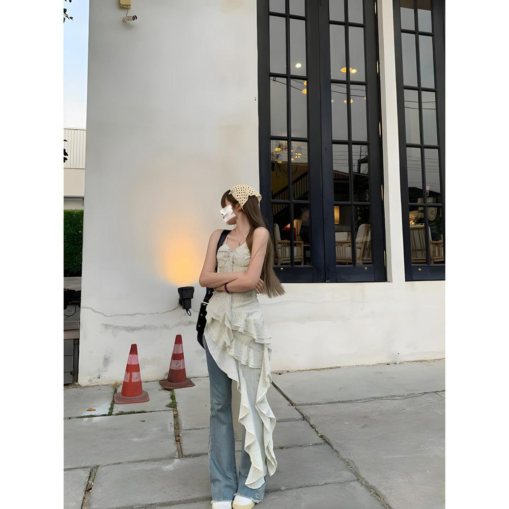 Seaside Temperament Backless Vacation Beach Dress Suspender Floral Dress Xia Chao Fairy Long Dress