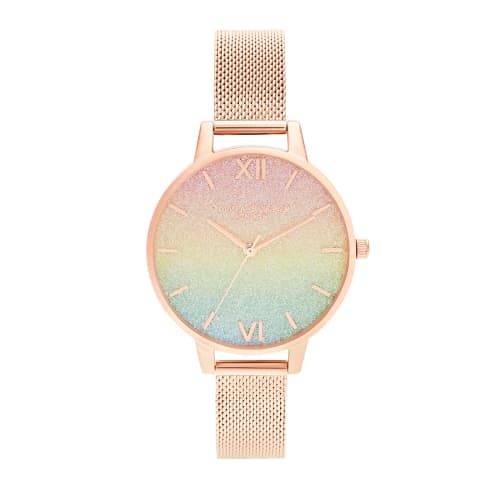 

Authorized Retailer: OLIVIA BURTON Women s Watch, OB16RB18, Rainbow Glitter Dial & Rose Gold Mesh, 34mm
